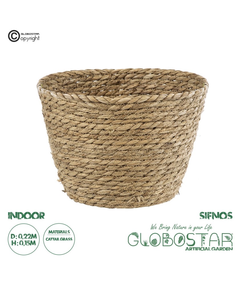 GloboStar® Artificial Garden SIFNOS 20267 Διακοσμητικό Πλεκτό Καλάθι - Κασπώ Γλάστρα - Flower Pot Μπεζ Φ22cm x Υ15cm